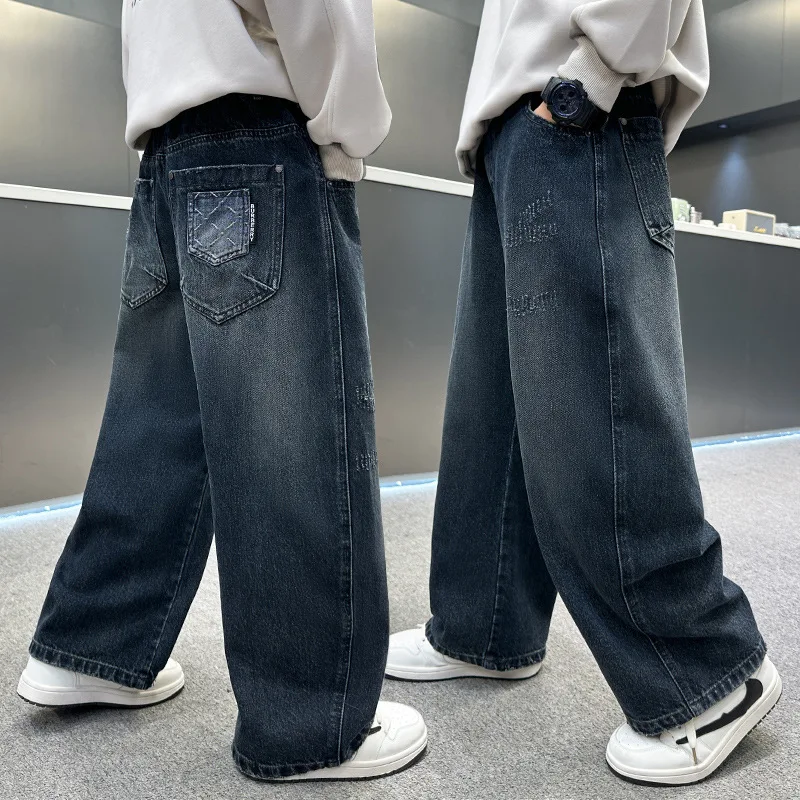 

Teenage Autumn Vintage Baggy Jeans for Student Kids Child Fashion Trousers Boys Loose Straight Casual Denim Pants 4-14Years ﻿