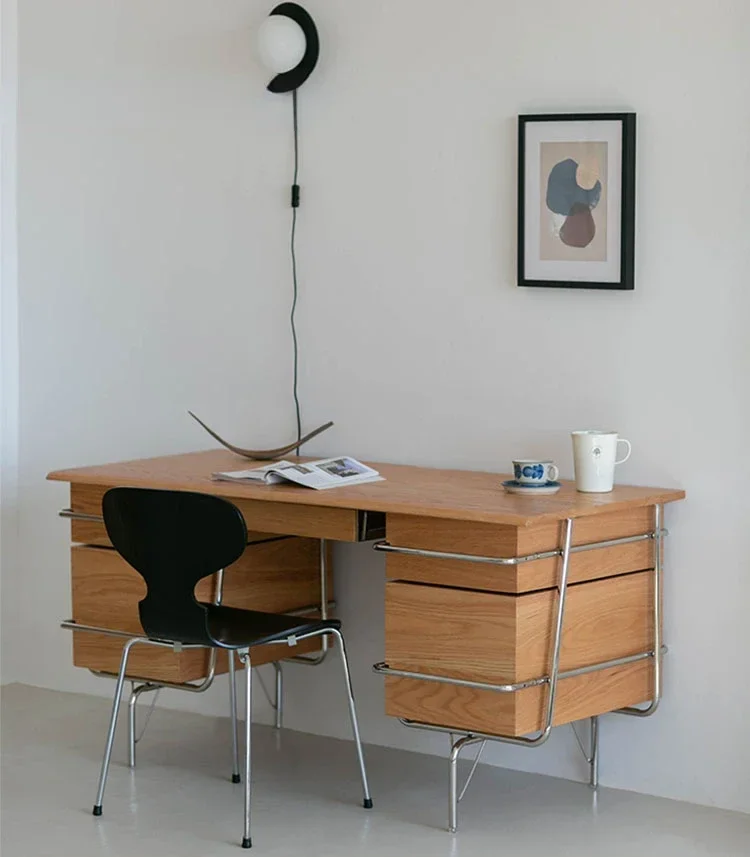 Nordic Bauhaus vintage stainless steel oak desk desk