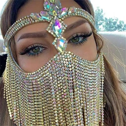 Exquisite Shiny Long Tassel AB Rhinestone Mask Fashion Luxury Romantic Banquet Party Crystal Mask Face Jewelry Accessories