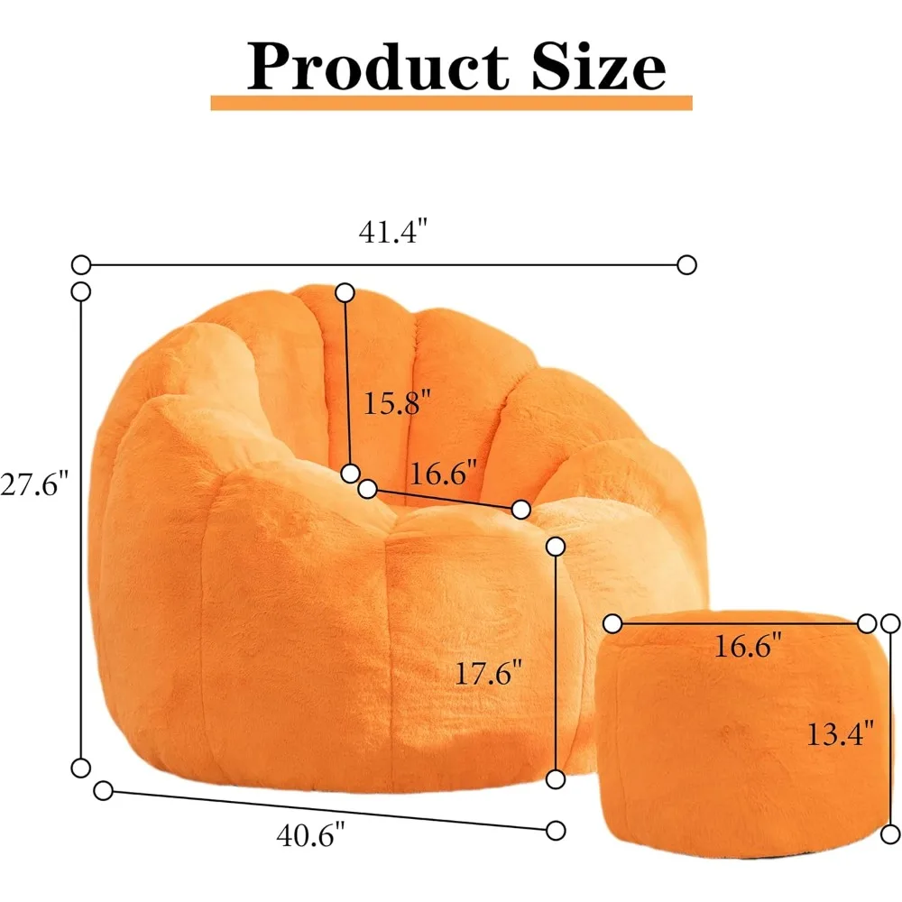 Bean Bag Chair with Ottoman, Giant Bean Bag Couch for Adults, Teens & Kids, Large Beanbag Chair with Filler, Comfy Lazy Sofa