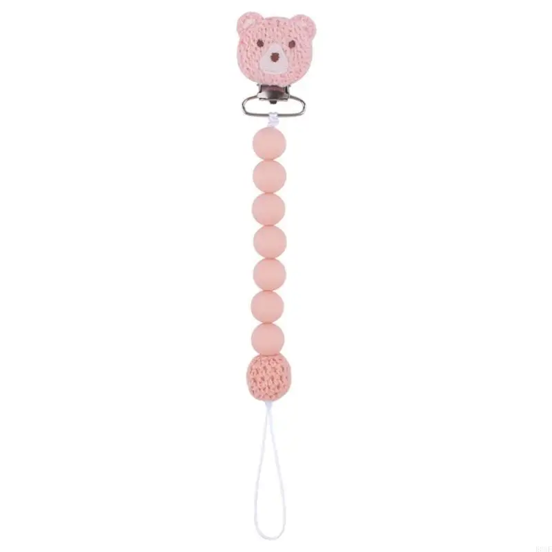 

E06F Baby Pacifier Clip Cartoon Bear Dummy Chain Anti-drop Nipple Chain Silicone Bead Soother Clip Toy Newborn Accessories