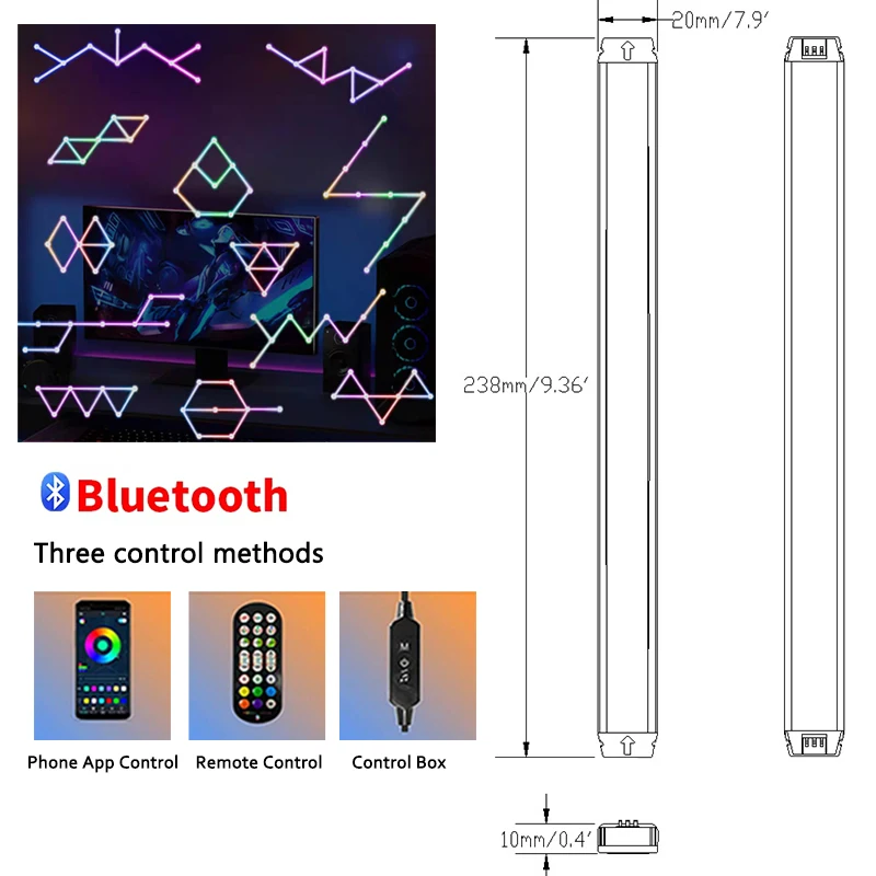 LED Smart Wall Light Bluetooth USB RGB Lights Bars Music Sync DIY Splicing Constellation Night Lamp