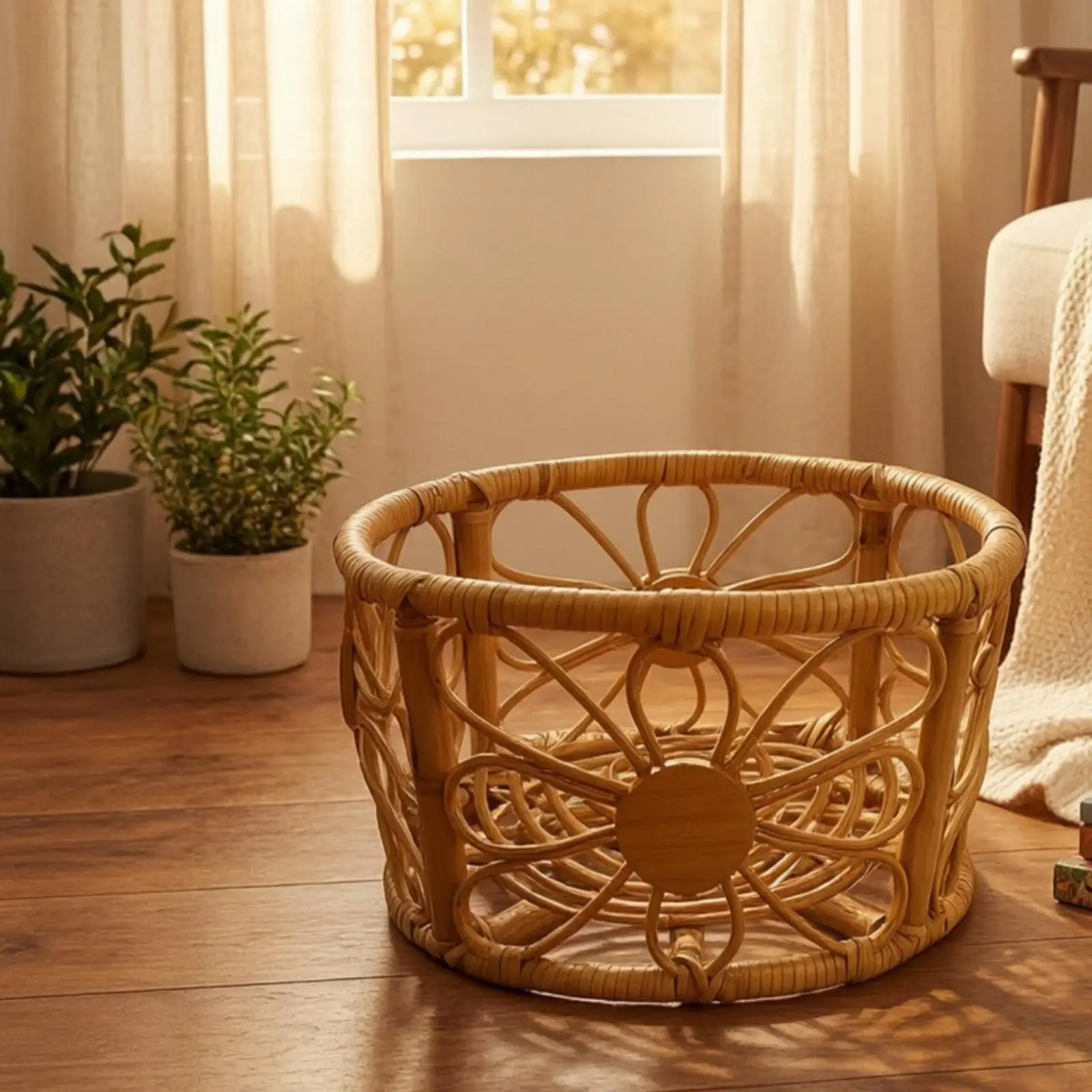Rattan Photography Basket Prop for Baby Photo Shoot Handwoven Wicker Sofa Style Studio Accessory