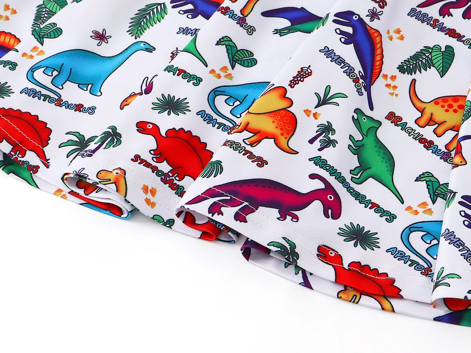 Girls Summer Printed Casual  Dress Short Sleeved Aline Dress Dinosaur Printed Tropical Clothing