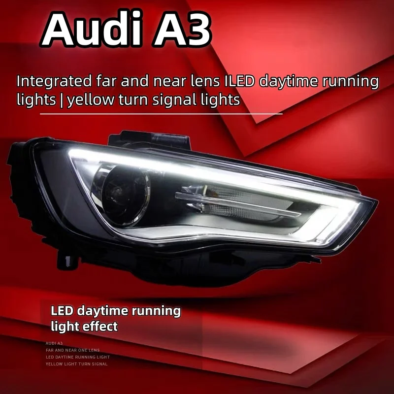 Headlight Assembly for Audi A3 13-16  High-end LED Daytime Running Lights Dual Lens Xenon Headlights