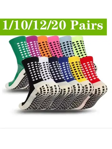 Grip Soccer Socks Anti Slip Non Slip Men's Athletic Socks for Football Basketball Sports, 1/10/12/20 Pair 2025