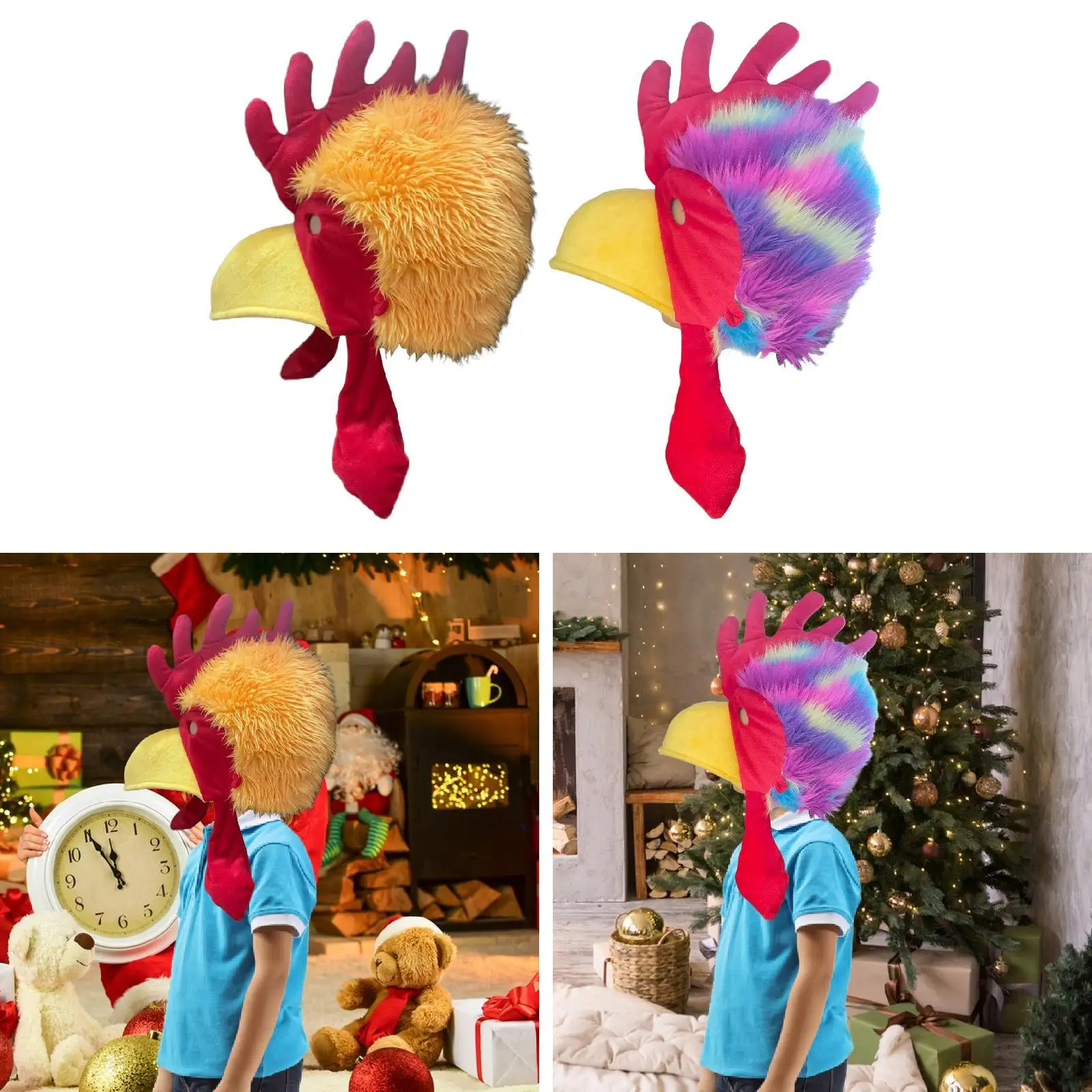 Rooster Hat Party Headgear Plush Animal Bird Headwear for Holiday Kids Adults