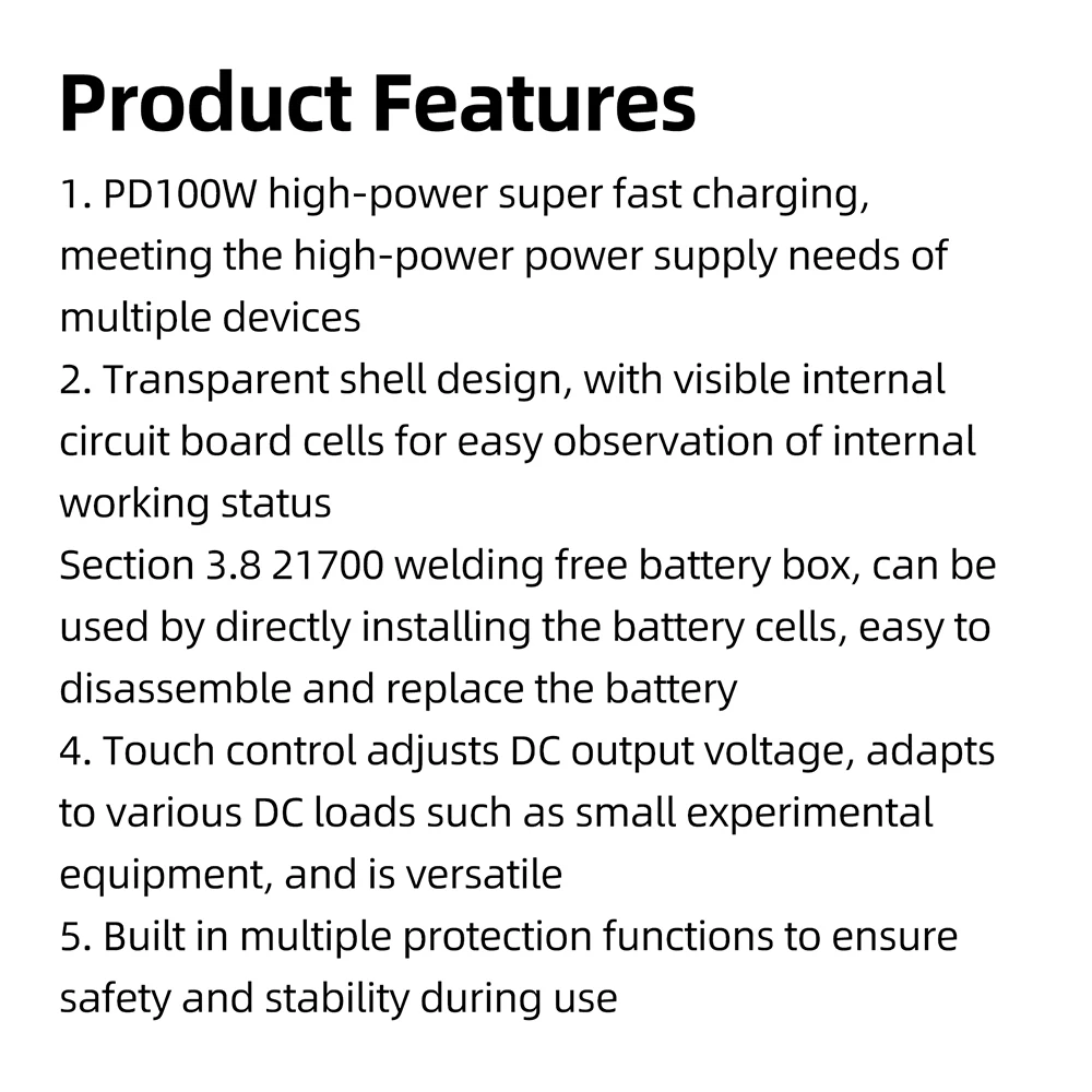 8x21700 Schnellladende Powerbank-Hülle PD 100W Touch-Spannungsregelung Lötfreier LED-Bildschirm Transparente Batterie-Aufbewahrungsbox – Detail 1