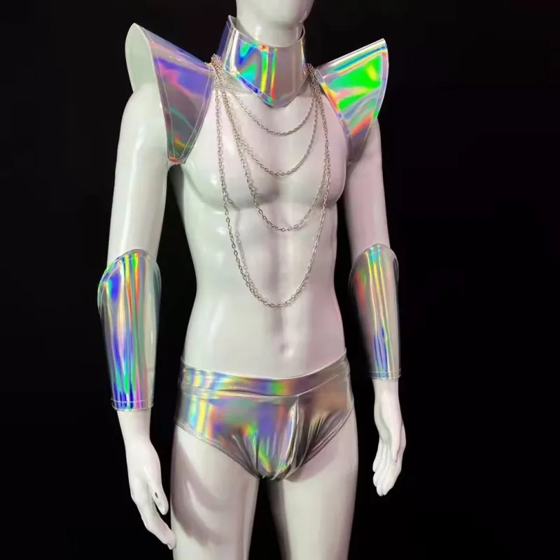 

Мужская преувеличенная лазерная броня, наплечники, комплект подиумной сценической одежды, клубная вечеринка, шоу, танцевальный костюм, рейв-наряд