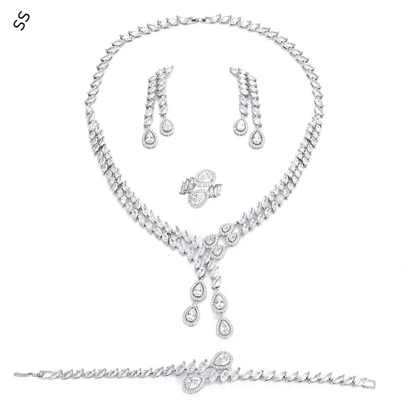 

Europe American and Middle East Saudi Arabia Luxury Jewelry Set Delicate Fringe Retro Leaf Drops Necklace Earring Ring Bracelet
