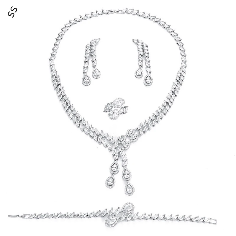 Europe American and Middle East Saudi Arabia Luxury Jewelry Set Delicate Fringe Retro Leaf Drops Necklace Earring Ring Bracelet