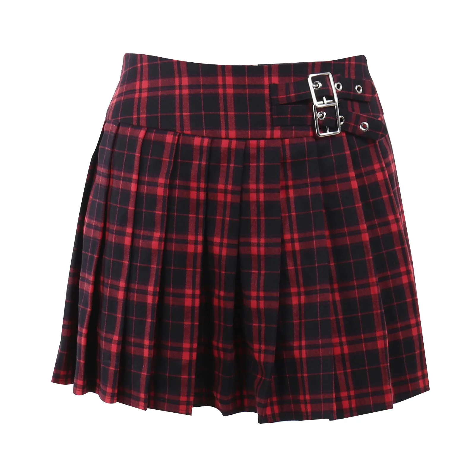 Women's Plaid Skirt Summer 2024 New Lateral Frenulum Elastic High Waist Slim Button Short A-Line Skirt Skirts For Young Lady