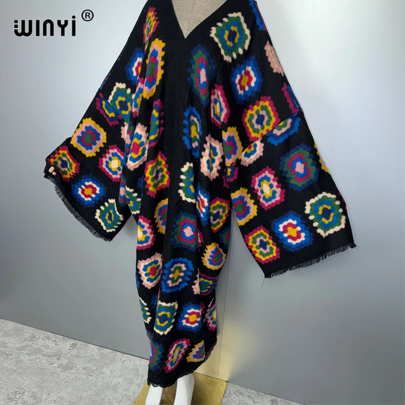 WINYI البوهيمي الراحة الدافئة فساتين راقية أنيقة أفريقيا بوهو الشتاء ماكسي قفطان للنساء حفلة فستان طويل عباية فضفاضة