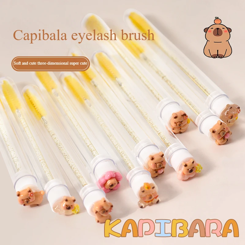 10 Stück zufälliges Haar, niedlich und modisch, mit Schlauch montiert, staubdicht, Kapibala-Mascara-Pinsel, Augenschwarz, Pinsel, Pfropfen, Mascara-Make-up