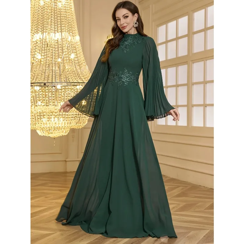 高級エメラルドグリーンのボールガウン長袖刺繍入りイブニングドレス結婚式パーティープロム用 Vestdos De Fiesta カスタマイズ