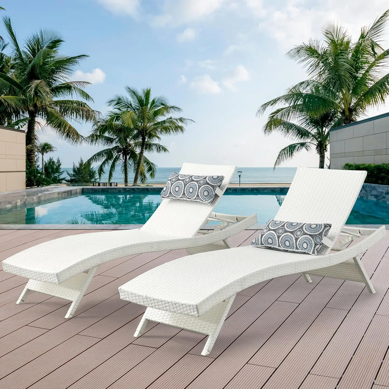 

Patio Chaise Lounges, 79‘‘ Long Reclining Chairs with 5-Position Adjustable Backrest, PE Rattan Lounge Chair, Set of 2 with Cush