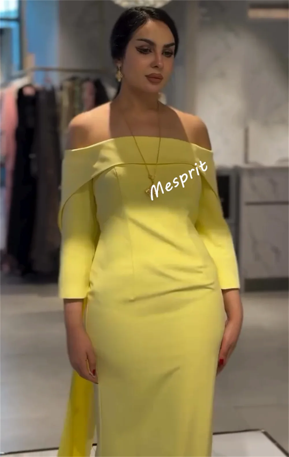 Op maat gemaakte jersey knoop glitter off-the-shoulder rechte lange jurken op maat gemaakte gelegenheid damesavond elegant feest bruiloft