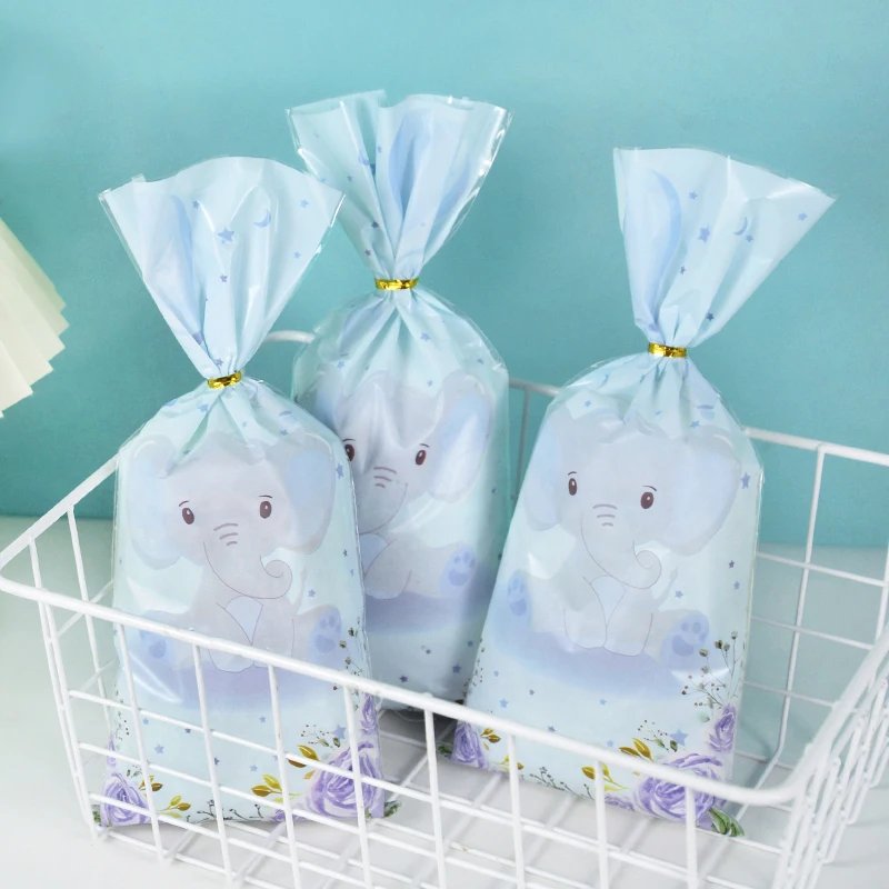 25/50pcs Baby Elephant Candy Gift Bags Girl Boy Baby Shower Gift Cellophane Cookie Treat Bag Kids Birthday Party Favors Supplies