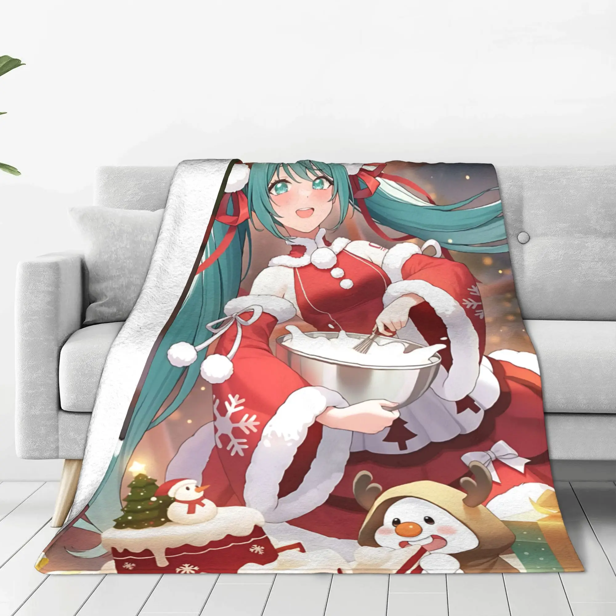1PC home Cutecore Room Decor Christmas Exclusive  Hatsune Miku Blanket Throw Blanket  Novelty Warm Blanket All Season