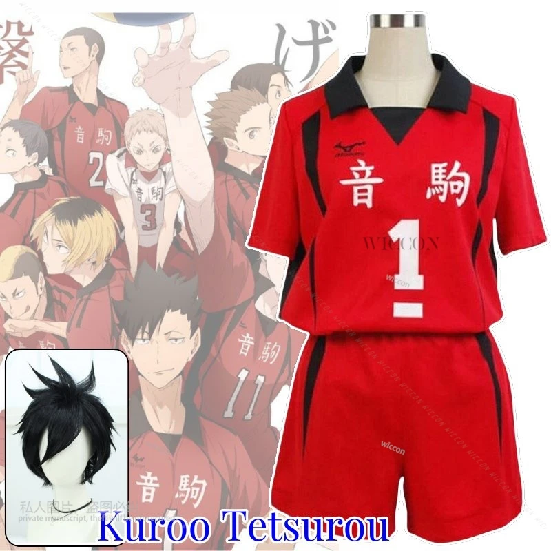 Kuroo Tetsurou Anime Cosplay Traje com Peruca, Nekoma High School No 1, Tops e Shorts Set, Voleibol Sports Wear, Uniforme da Equipe