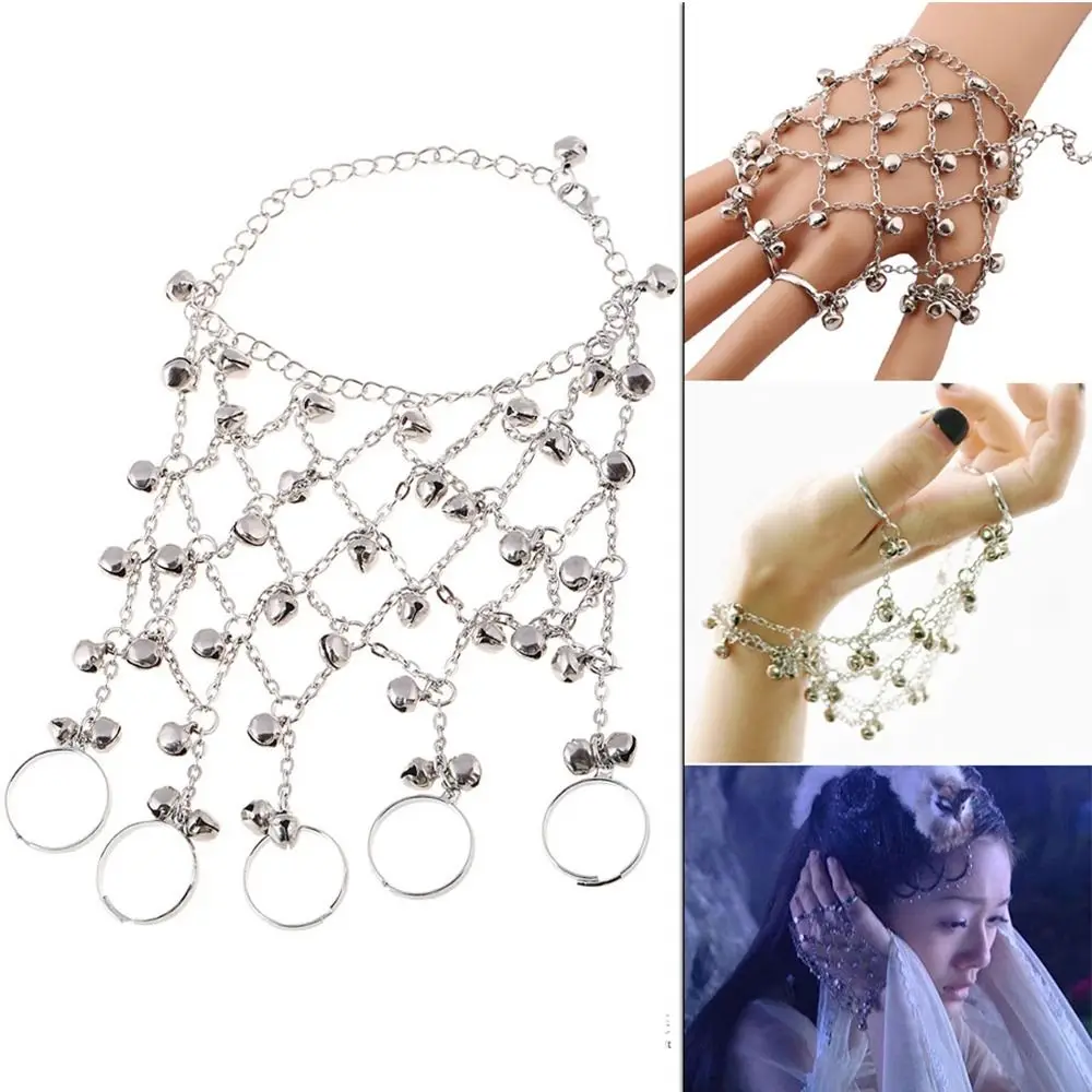 with Rings Retro Present Fairy Women Jewelry Accessories Connected Finger Bracelet Full Bell Bracelet Fishing Net Bracelet