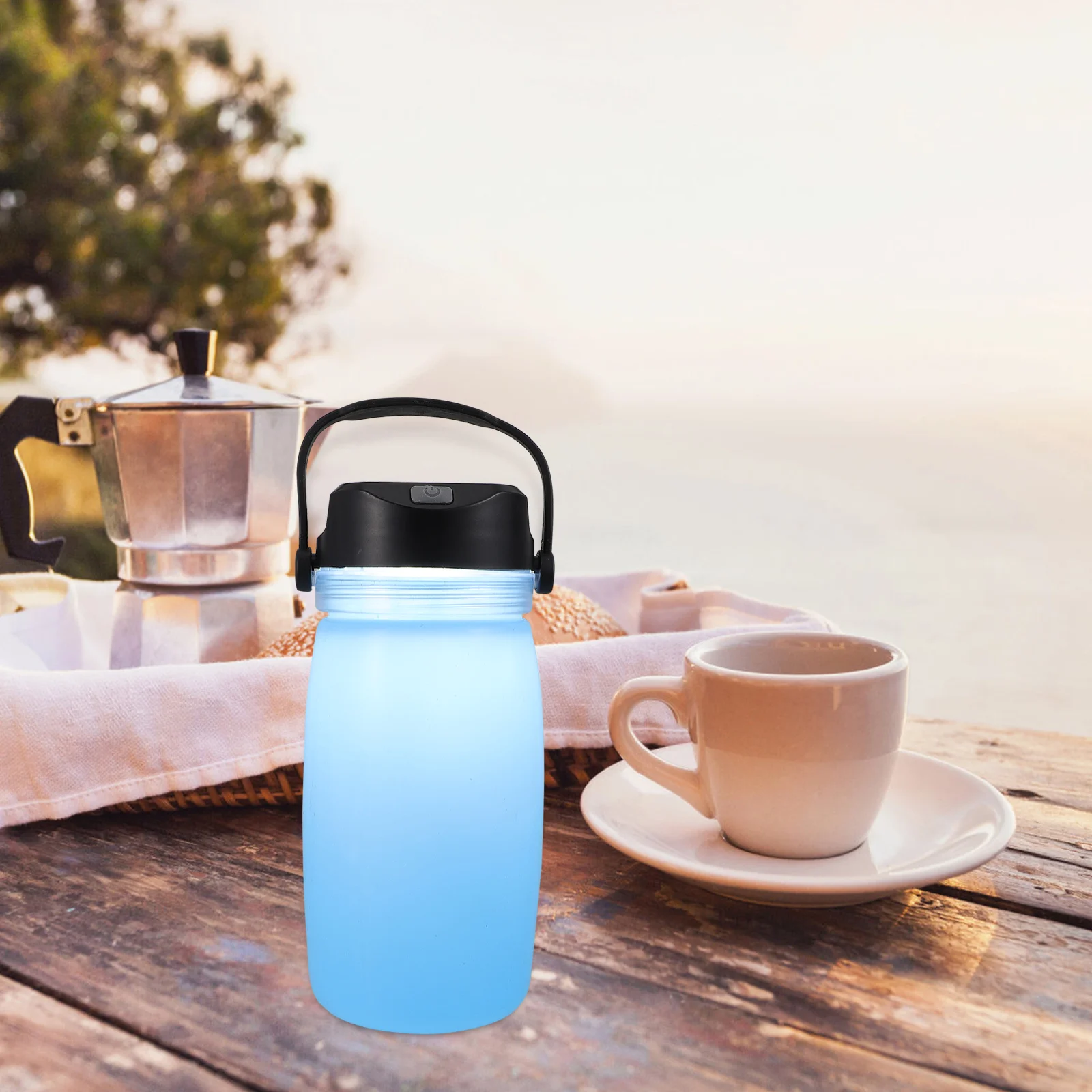 

1Pcs Solar Charging Kettle Sky-Blue Portable Travel Camping Mini USB Charging Kettle Tent Lamp Night Light Lightweight Water
