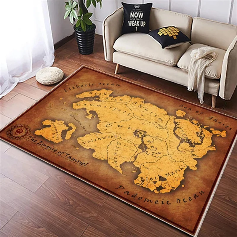 Tapis en velours cristal l'empire de Tamriel, tapis de carte rétro, thème de géographie fantastique, pour décor de salon et de chambre à coucher