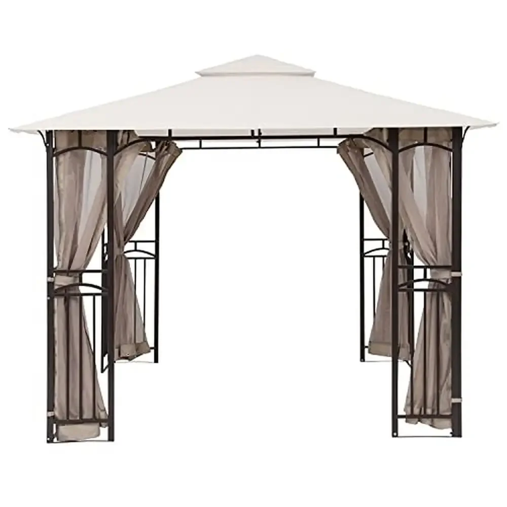 

10x10 Beige Patio Gazebo Mosquito Netting Screen Walls Durable Fire-Retardant Polyester Zipper Design Fits 10x10ft Gazebos 4