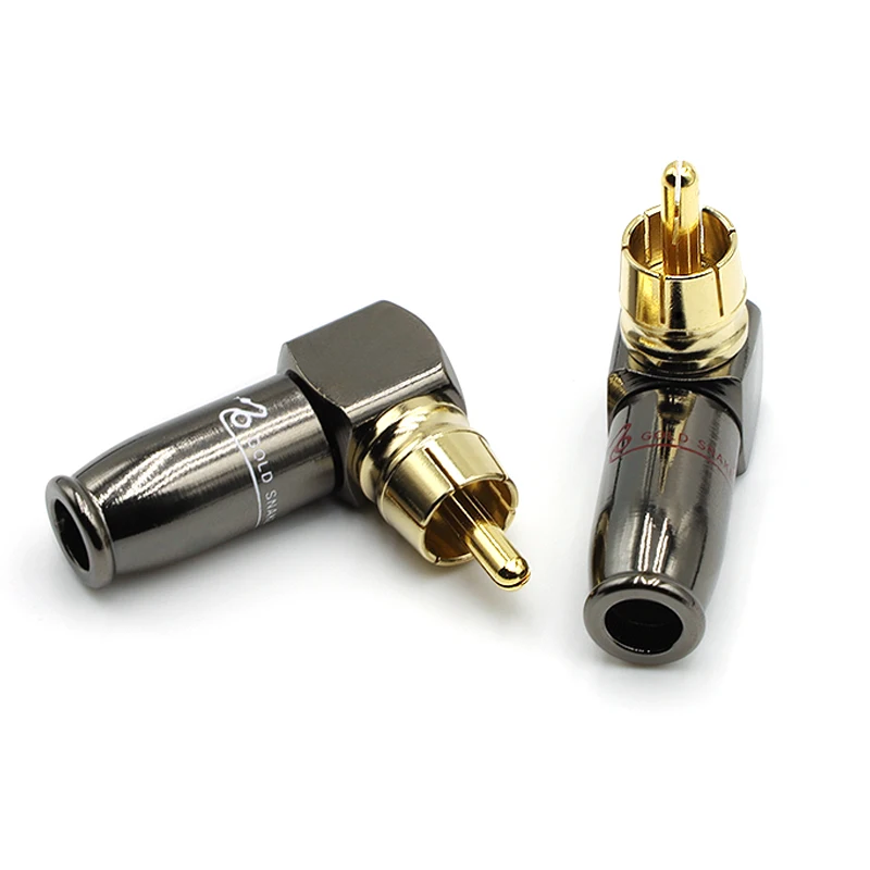 90 Degree Snake King RCA L-shaped Gun Black Gold Plated Right Angle RCA Male Plug Audio Video Connector Soldering elbow 1pair  ﻿