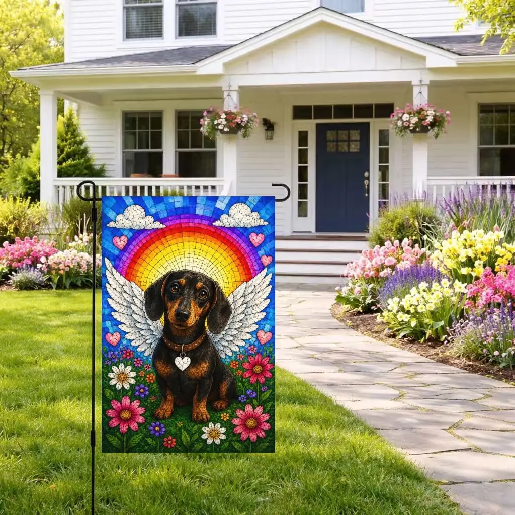 Dachshund Garden Flag Linen 28x40 Inch Double Sided Rainbow Dog Outdoor Yard Flag for Porch Patio Lawn Garden Spring Summer  yyi