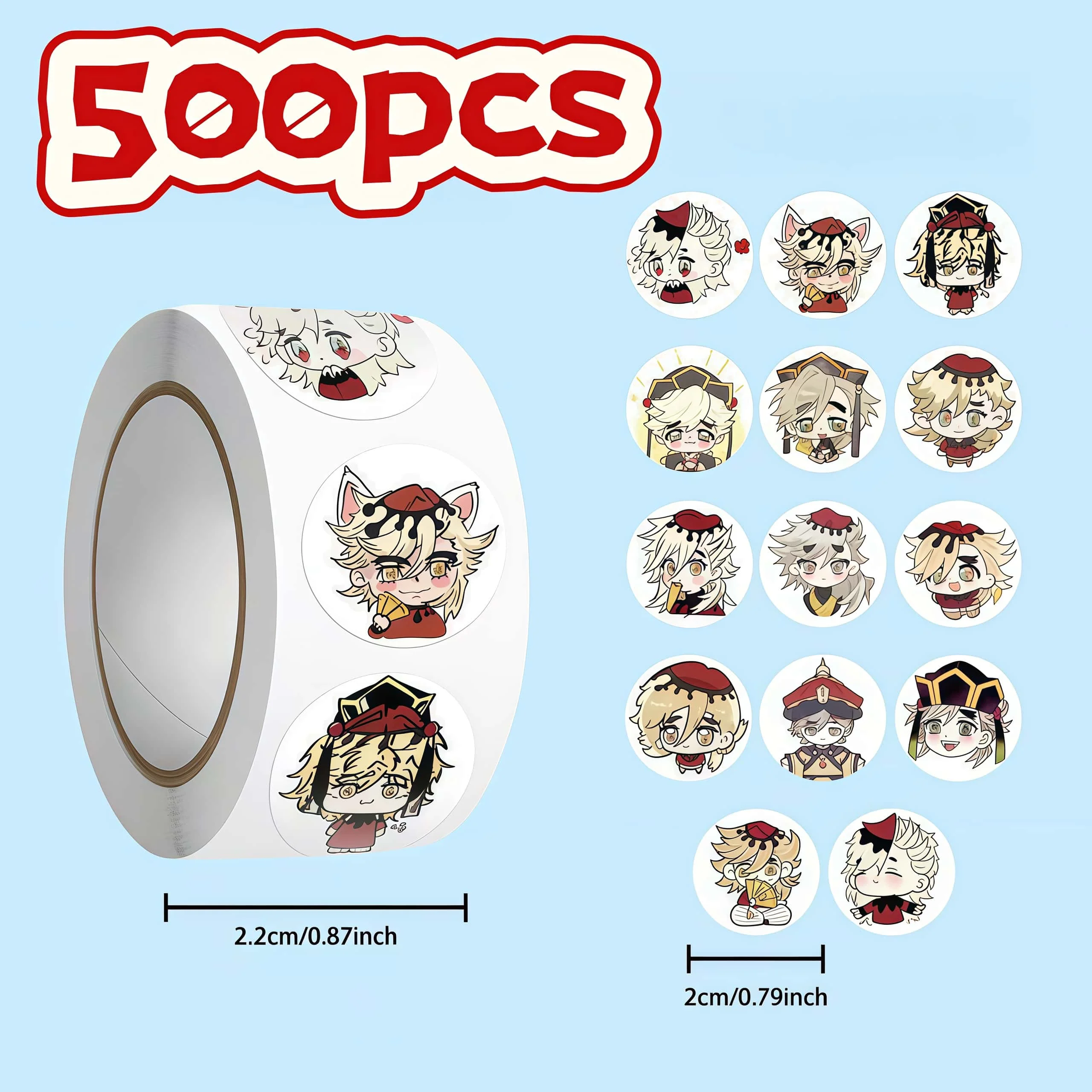 500Pcs Demon Slayer Douma Round Sticker Roll, Cute Chibi Douma Multi Expression Labels for Package Sealing Journal Anime Fan DIY