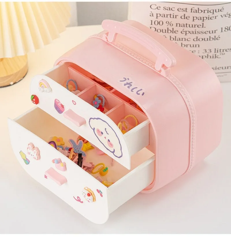 Girls\' Accessories Storage Box Children\'s Desktop Stationery Storage Box Makeup Box Girl Drawer Type Desktop Organizing Storage