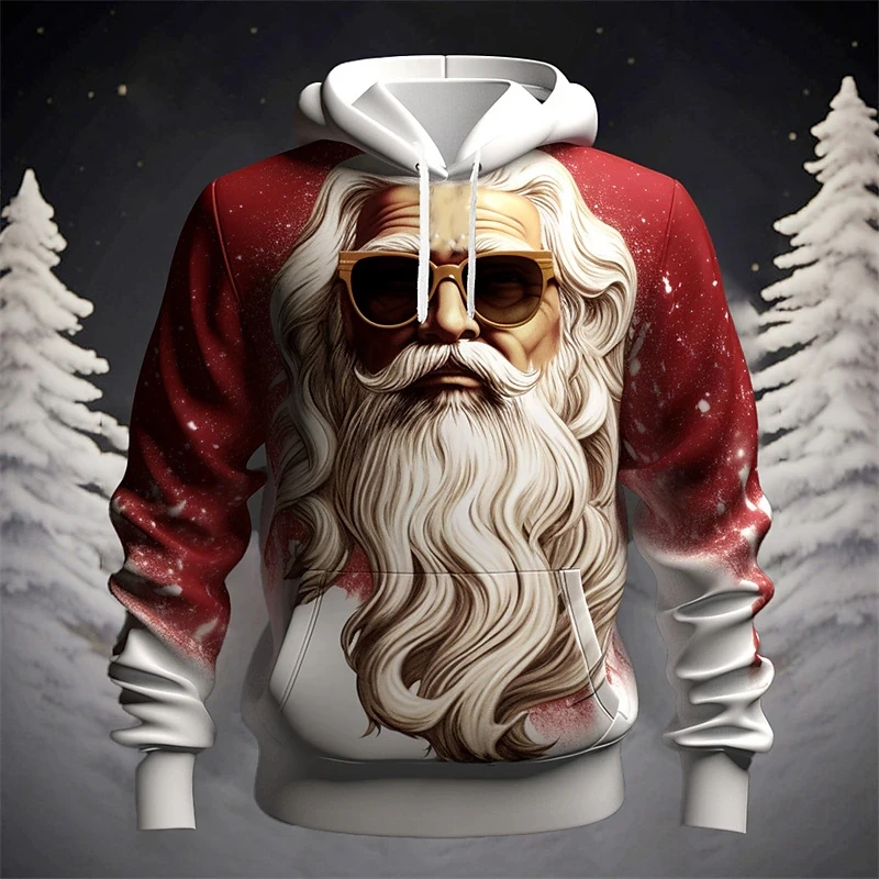 

3D Santa Claus Plain Style Personalized Pattern Crew Neck Sweatshirt Comfortable Soft Material Plus Size Hoodie Tops Clothing