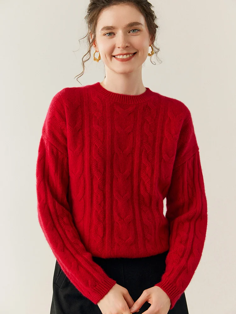 TLOML المرأة 100% سترة الكشمير المعنقة كابل الحياكة س الرقبة البلوز الكشمير تريكو الخريف الشتاء لينة الدافئة فضفاضة رشاقته القمم