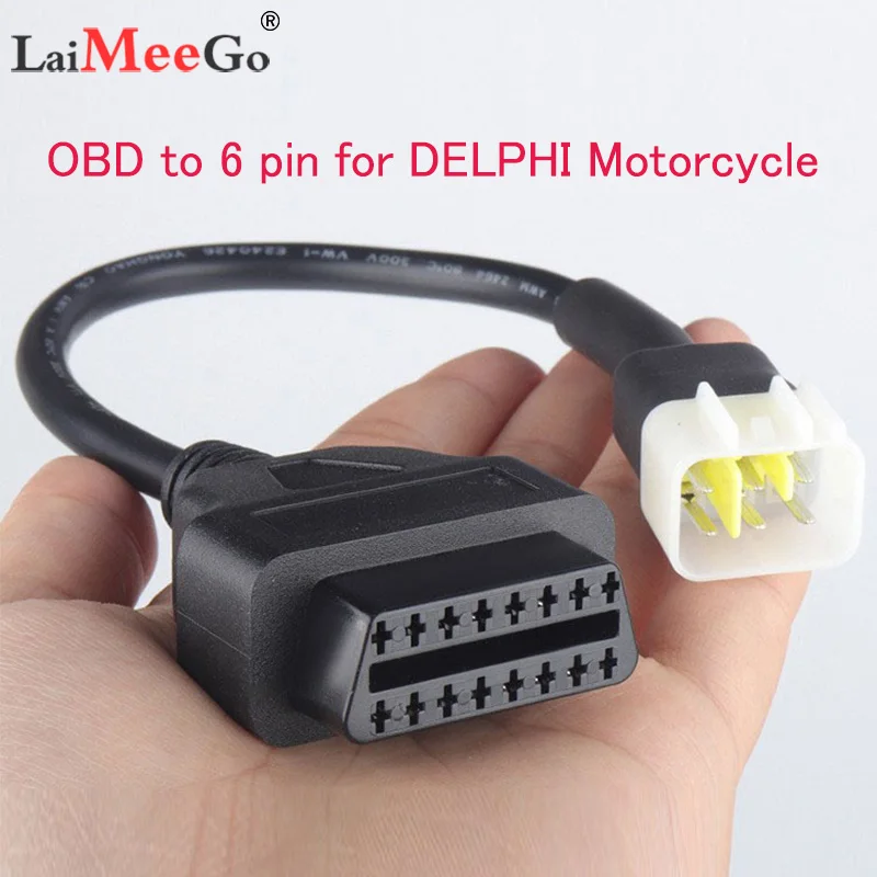 Diagnostics 6 Pin to OBD2 16 Pin Adaptor OBD Diagnostic Cable For DELPHI ECU For Benelli Motorcycle Fault Detection Connector