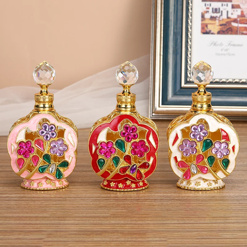12ml Arab Peacock Orchid Plum Flower Stones Metal Refillable Perfume Bottle Fragrance Attar Oil Glass Bottles Home Decor Gift