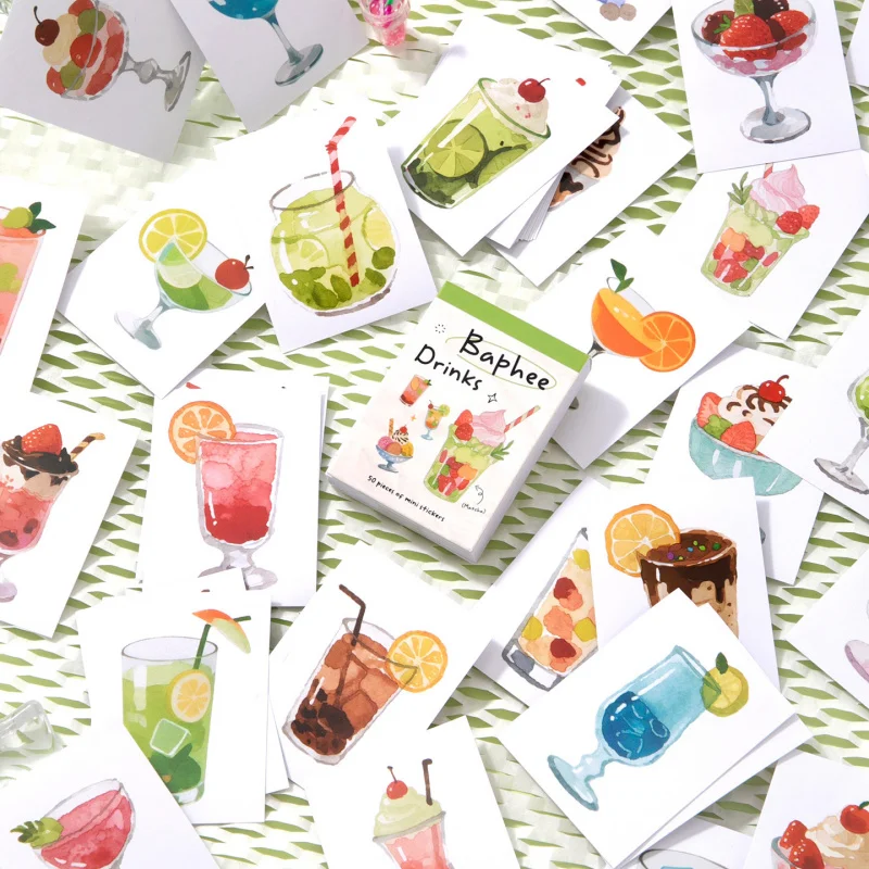 50 Sheets Mini Book Stickers Snack Cake Theme Junk Journal DIY Decor Craft Supplies view 4