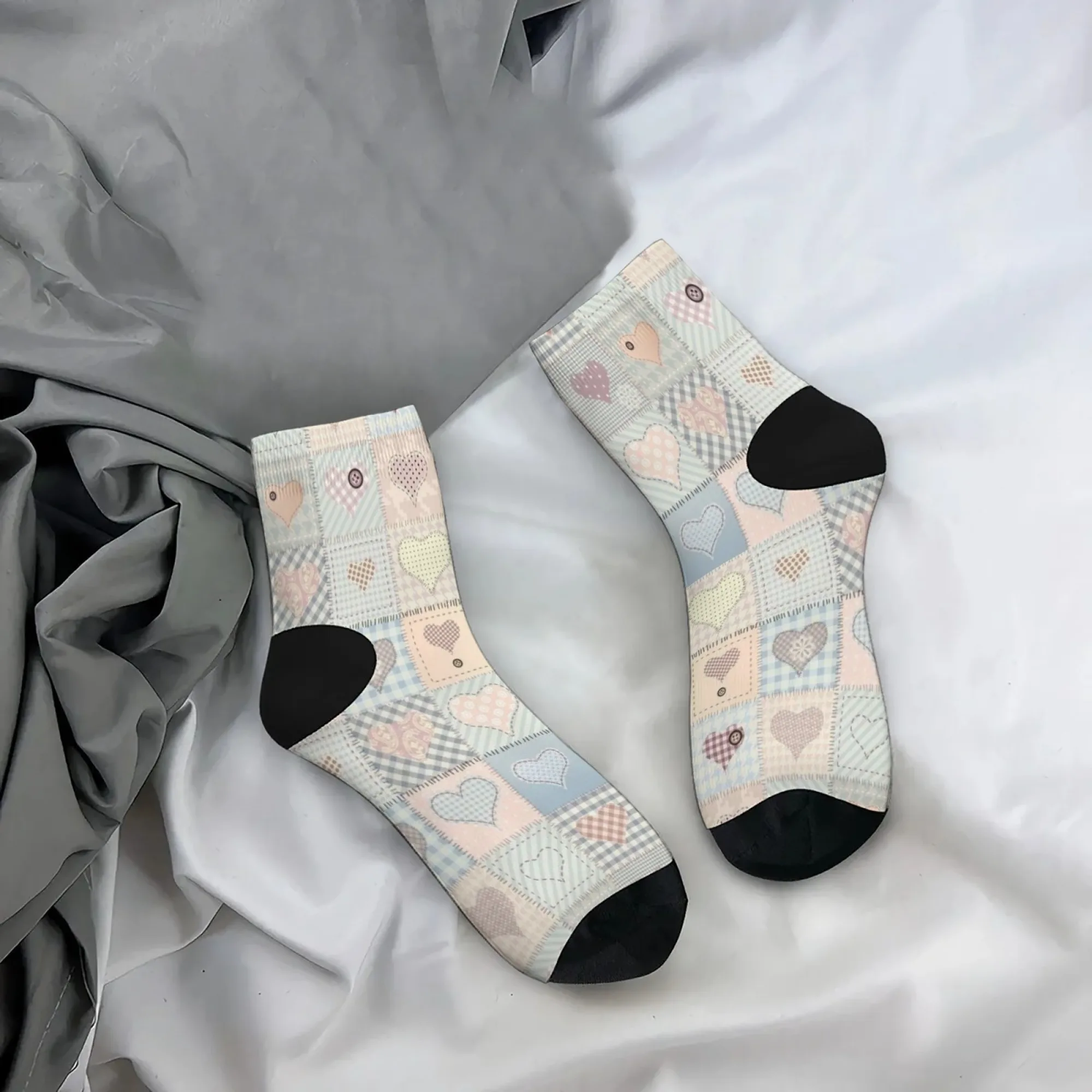 Calzini corti con griglia a forma di cuore Miscela di poliestere Calzini casual comodi per donna Uomo Unisex Morbidi e traspiranti Leggeri