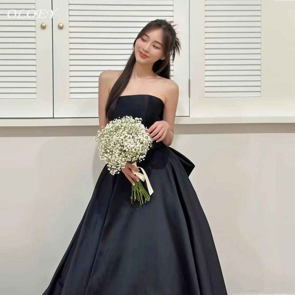 OLOEY Sexy Strapless Long Black Evening Dresses Korea Wedding Photo shoot Sweep  Wedding Photo shoot Customized