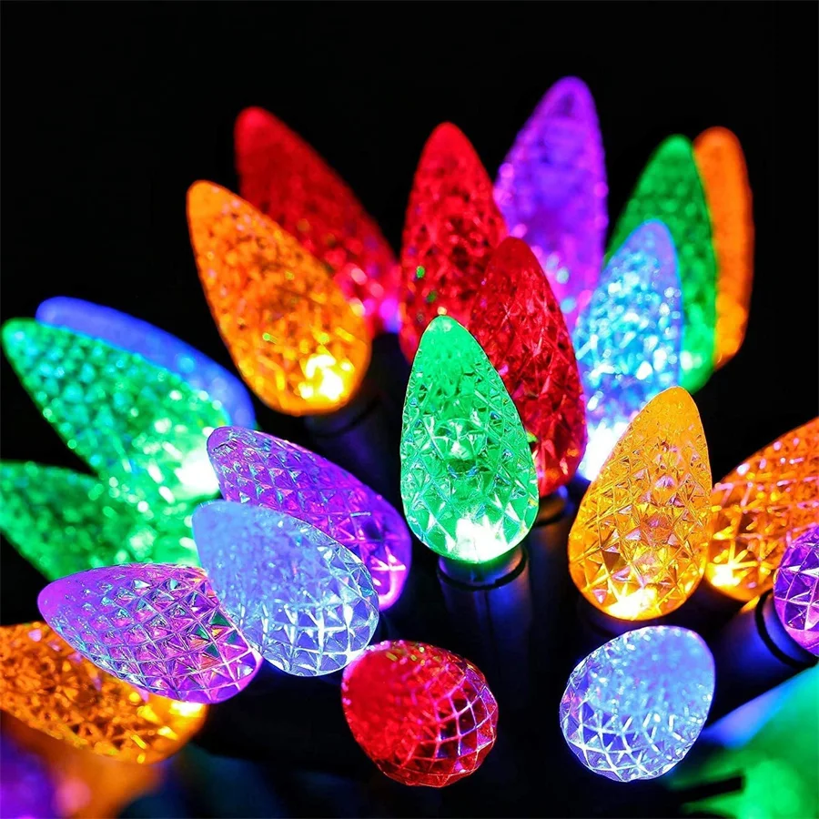 10M 50 LED C9 Strawberry String Light Outdoor Christmas Fairy Light Multicolor C9 Strawberry Light Garland for Tree Garden Decor