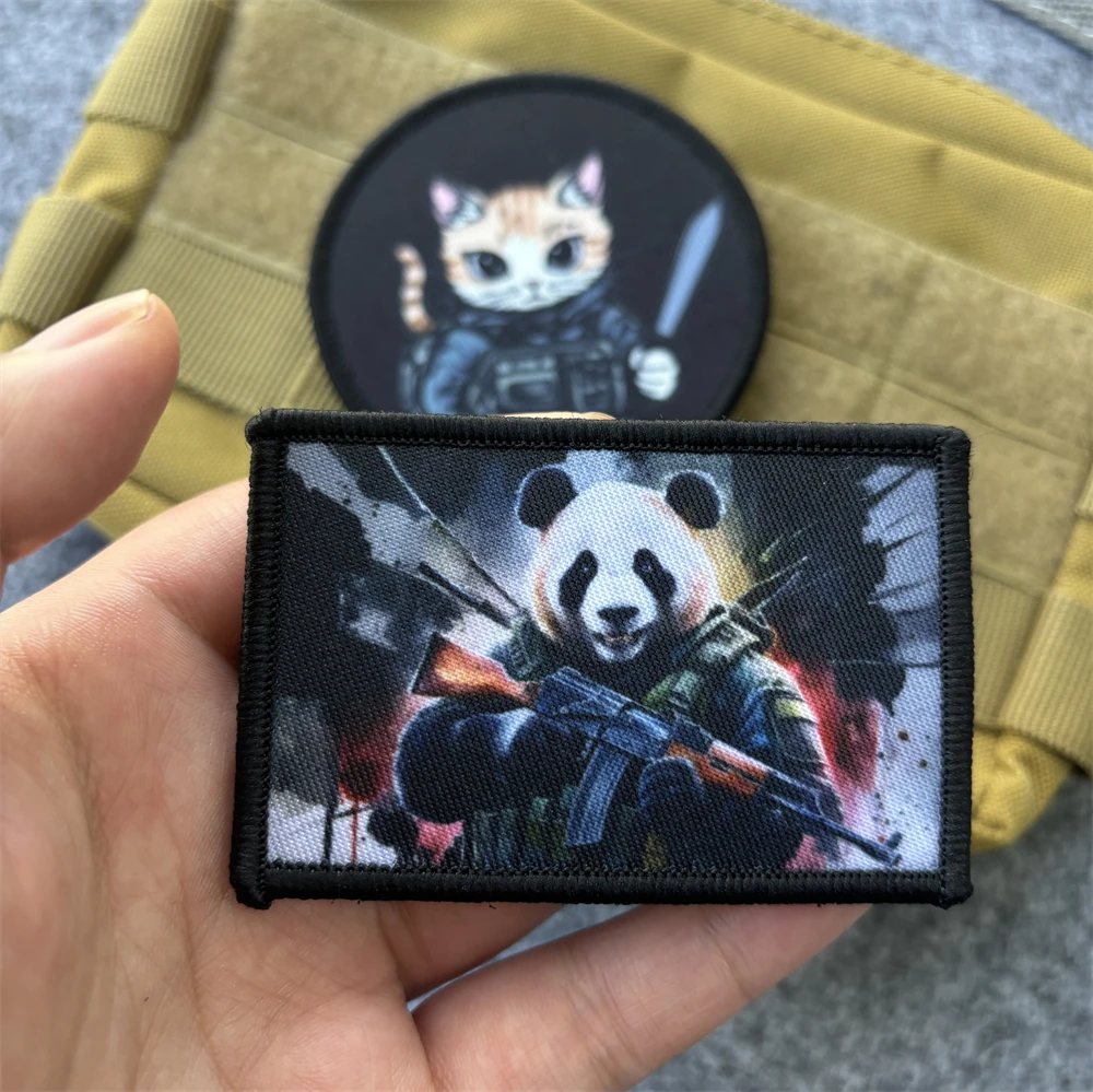 Dagger Cat Morale  Badge Patches Military Army Armband Tactical AK47 Panda Printed Hook&Loop Emblem Backpack Vest Stickers