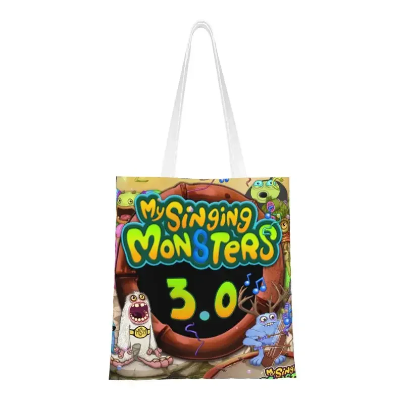 My Singing Monsters Grocery Tote Shopping Bags Women Adventure Action Game Canvas Shopper Shoulder Bags Large Capacity Handbag