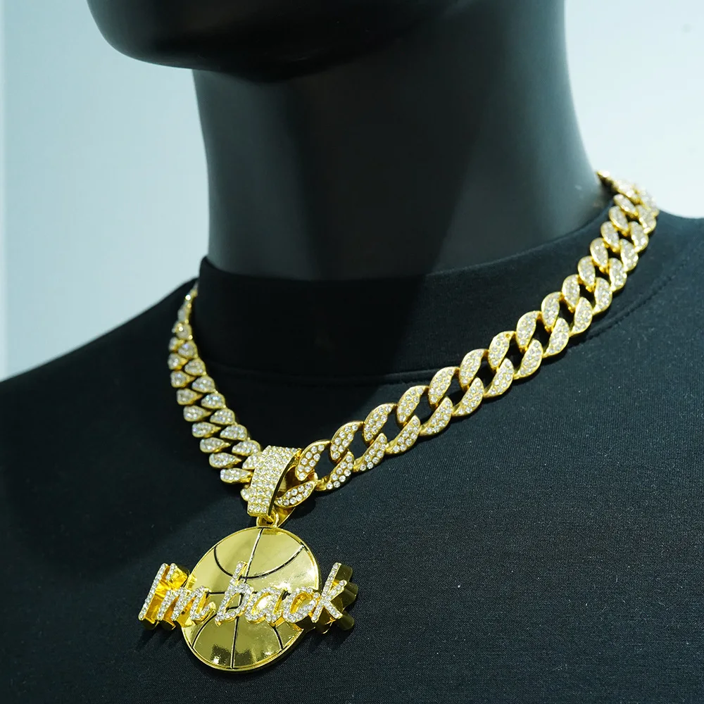 DIY accessories European and American cross-border hip-hop necklace I'm back basketball pendant popular hip-hop style full diamo