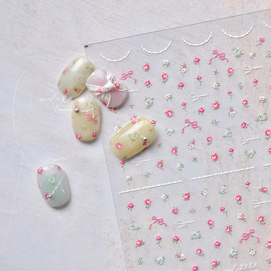 Summer Little Wild Flower Nail Stickers 5D Nail Art Design Decoration Decals DIY Manicure High Quality