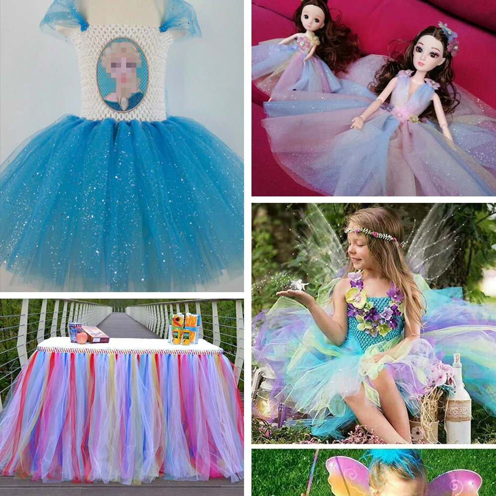6in x 10 Yards 44 Colors Rainbow Glitter Solid Tulle Rolls Netting Tulles Fabric Sewing for Table Skirt Weeding Party Decaration