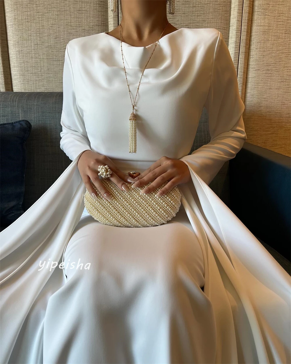 Jiayigong-vestido Midi fruncido con cuello en V, traje a medida para cumpleaños, Arabia Saudita