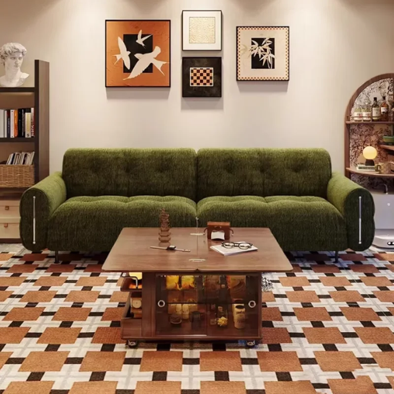 

Medieval Moto Chenier Fabric Sofa Living Room Straight Small Unit Simple Snowflake Sofa