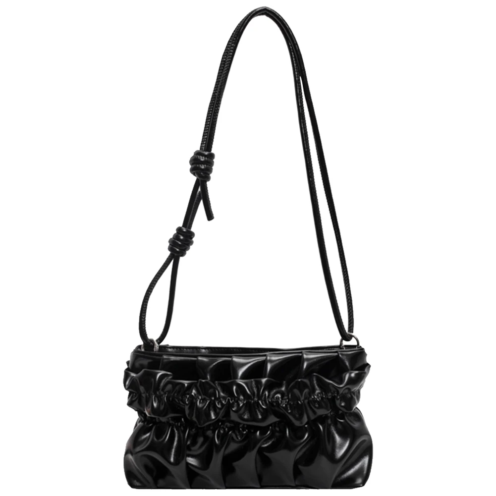 

Women Shoulder Bag Pleated PU Leather Satchel Purse Adjustable Strap Square Bag Solid Color for Commuting Travel