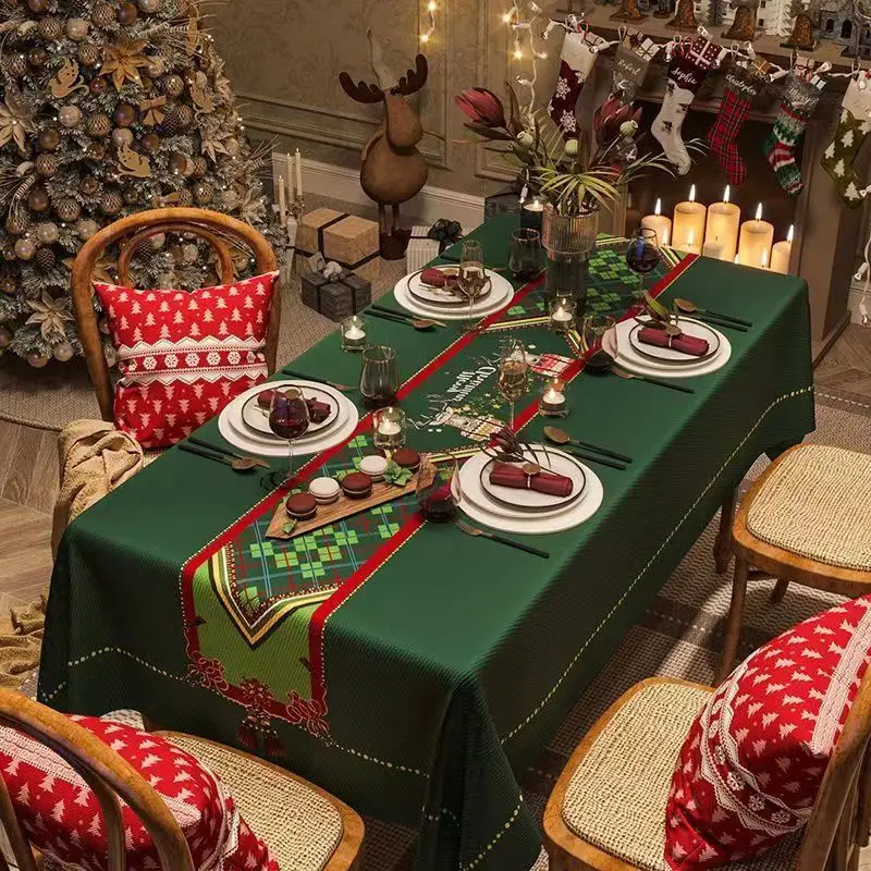 Christmas Tablecloth Light Luxury Festive Red Retro Plaid Tea Table Decoration Tablecloth New Year Dinner Decoration Cloth