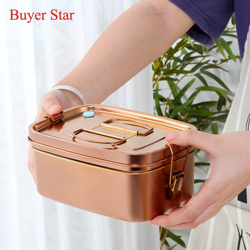 Double layer bento Lunch box stainless steel kitchen tableware Food Container dinner ware with Cover metal food serving tools